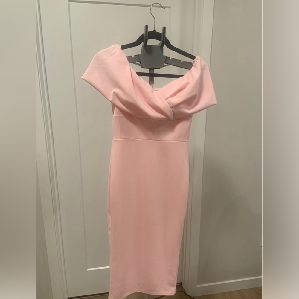Elegant True Violet Off-Shoulder Midi Pencil Dress Size 10